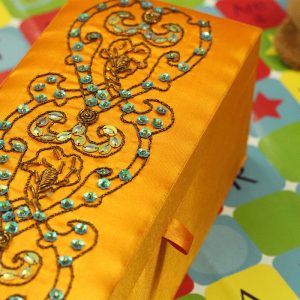 12 x 4.5 x 3.5 inch Orange Embroidered Floral Zari Box