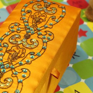 12 x 4.5 x 3.5 inch Orange Embroidered Floral Zari Box