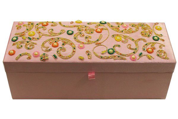 12 x 4.5 x 3.5 inch Pink Embroidered Floral Zari Box