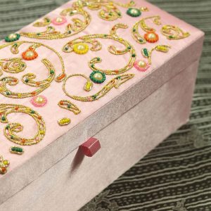 12 x 4.5 x 3.5 inch Pink Embroidered Floral Zari Box