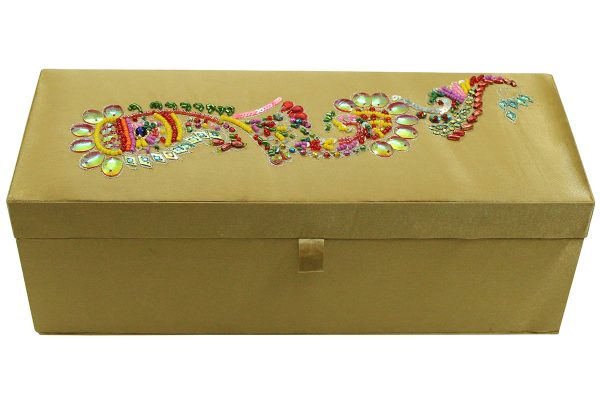 12 x 4.5 x 3.5 inch Brown Embroidered Floral Zari Box