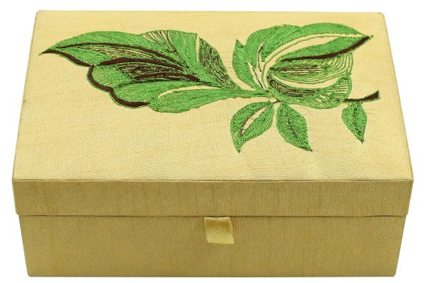 7.5 x 5 x 3 inch Gold Embroidered Floral Zari Box