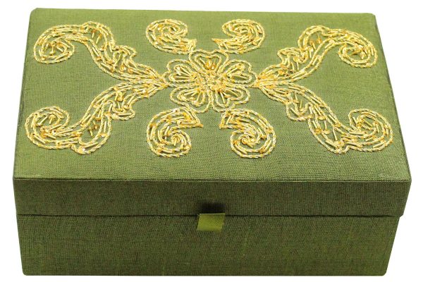 7.5 x 5 x 3 inch Green Embroidered Floral Zari Box
