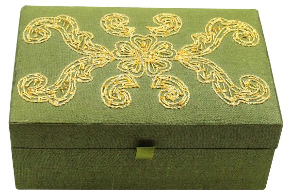 7.5 x 5 x 3 inch Green Embroidered Floral Zari Box