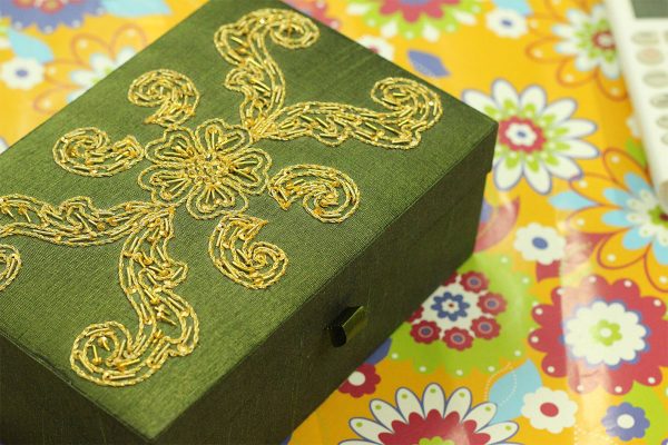 7.5 x 5 x 3 inch Green Embroidered Floral Zari Box