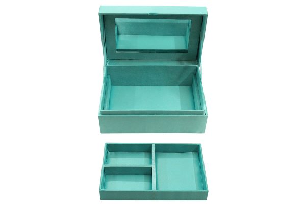 7.5 x 5 x 3 inch Blue Embroidered Geometric Zari Box