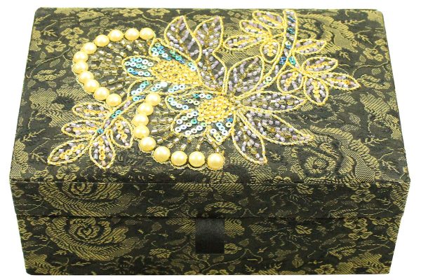 7.5 x 5 x 3 inch Black Embroider Floral Zari Box