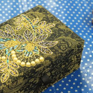 7.5 x 5 x 3 inch Black Embroider Floral Zari Box