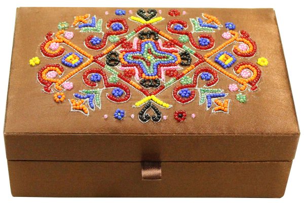 7.5 x 5 x 2.5 inch Brown Embroidered Geometric Zari Box