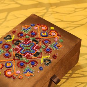 7.5 x 5 x 2.5 inch Brown Embroidered Geometric Zari Box