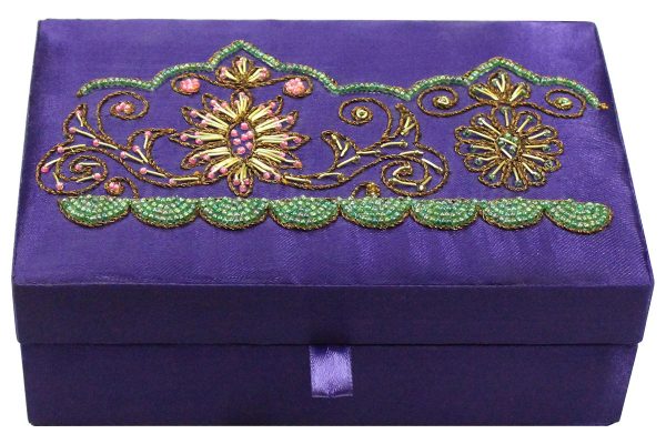 7.5 x 5 x 2.5 inch Blue Embroidered Floral Zari Box