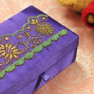 7.5 x 5 x 2.5 inch Blue Embroidered Floral Zari Box