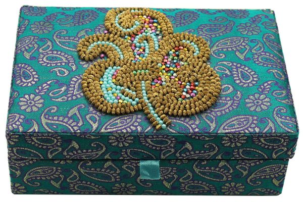 7.5 x 5 x 2.5 inch Blue Embroidered Floral Zari Box