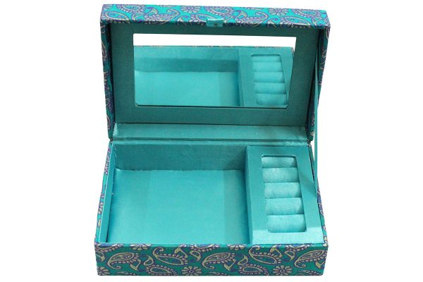 7.5 x 5 x 2.5 inch Blue Embroidered Floral Zari Box