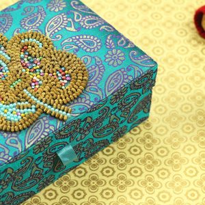 7.5 x 5 x 2.5 inch Blue Embroidered Floral Zari Box