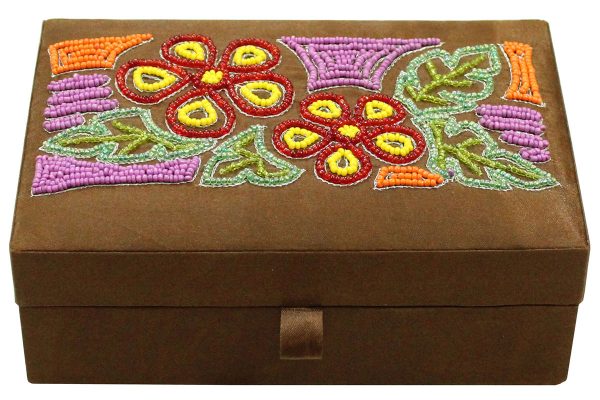 7.5 x 5 x 2.5 inch Brown Embroidered Floral Zari Box