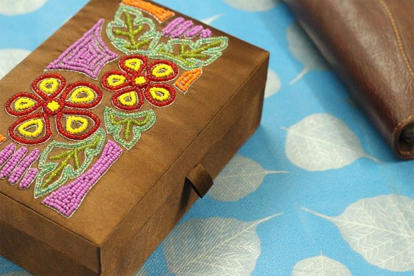 7.5 x 5 x 2.5 inch Brown Embroidered Floral Zari Box
