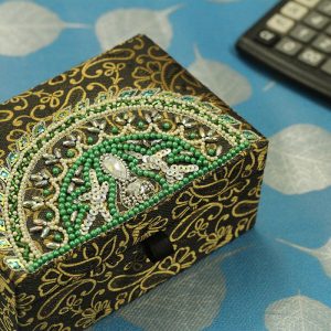 6 x 4 x 3 inch Green Embroidered Geometric Zari Box