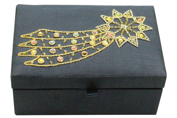 6 x 4 x 3 inch Blue Embroidered Floral Zari Box