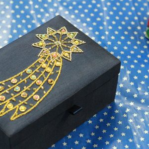 6 x 4 x 3 inch Blue Embroidered Floral Zari Box