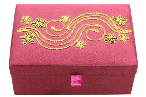 6 x 4 x 3 inch Pink Embroidered Floral Zari Box