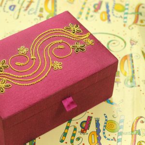 6 x 4 x 3 inch Pink Embroidered Floral Zari Box