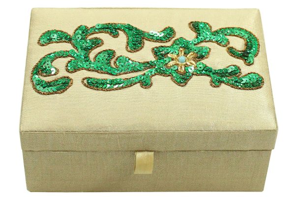 6 x 4 x 3 inch White Embroidered Floral Zari Box