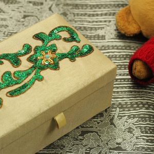 6 x 4 x 3 inch White Embroidered Floral Zari Box