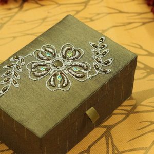 6 x 4 x 3 inch Green Embroidered Floral Zari Box