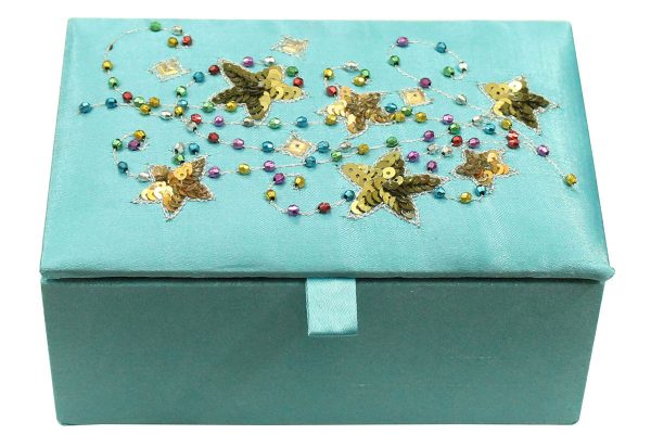 6 x 4 x 2.5 inch Blue Embroidered Floral Zari Box