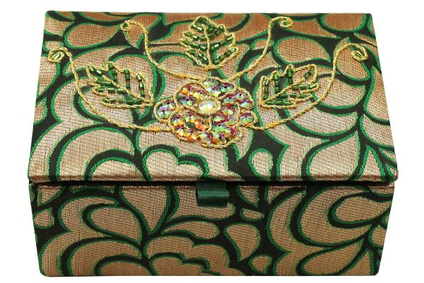 6 x 4 x 2.5 inch Green Embroidered Floral Zari Box