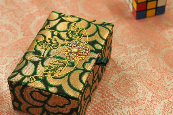 6 x 4 x 2.5 inch Green Embroidered Floral Zari Box