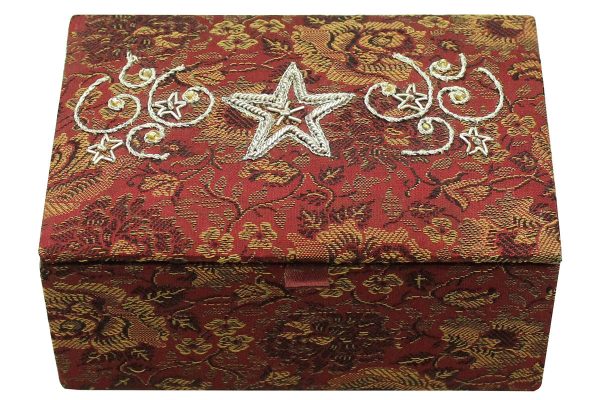 6 x 4 x 2.5 inch Maroon Embroidered Geometric Zari Box