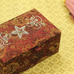 6 x 4 x 2.5 inch Maroon Embroidered Geometric Zari Box