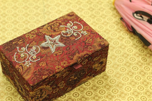 6 x 4 x 2.5 inch Maroon Embroidered Geometric Zari Box