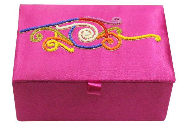 6 x 4 x 2.5 inch Pink Embroidered Floral Zari Box