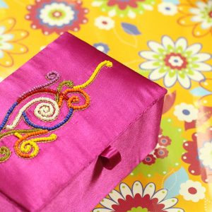 6 x 4 x 2.5 inch Pink Embroidered Floral Zari Box