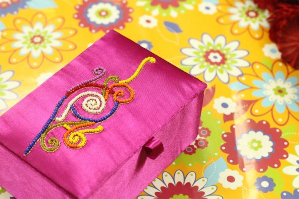 6 x 4 x 2.5 inch Pink Embroidered Floral Zari Box