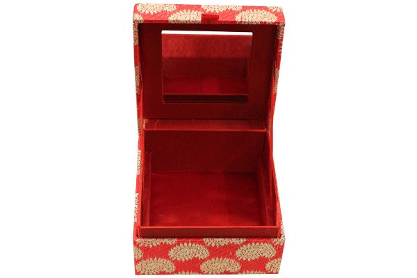 5 x 5 x 3 inch Red Embroidered Floral Zari Box