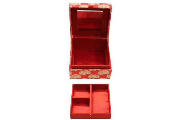 5 x 5 x 3 inch Red Embroidered Floral Zari Box