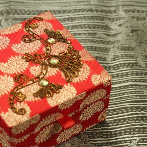 5 x 5 x 3 inch Red Embroidered Floral Zari Box