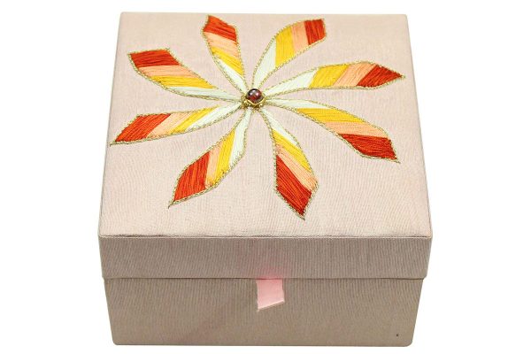 5 x 5 x 3 inch Pink Embroidered Floral Zari Box