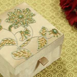 5 x 5 x 3 inch Cream Embroidered Floral Zari Box
