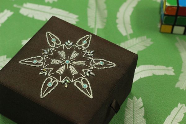 5 x 5 x 3 inch Brown Embroidered Floral Zari Box