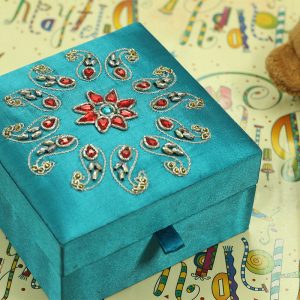 5 x 5 x 2.5 inch Blue Embroidered Floral Zari Box