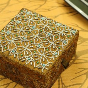 5 x 5 x 2.5 inch Gold Embroidered Floral Zari Box