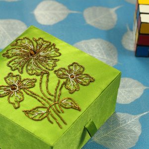 5 x 5 x 2.5 inch Green Embroidered Floral Zari Box