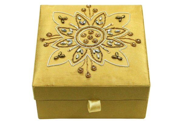 5 x 5 x 2.5 inch Gold Embroidered Floral Zari Box