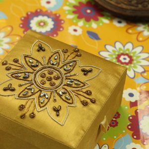 5 x 5 x 2.5 inch Gold Embroidered Floral Zari Box